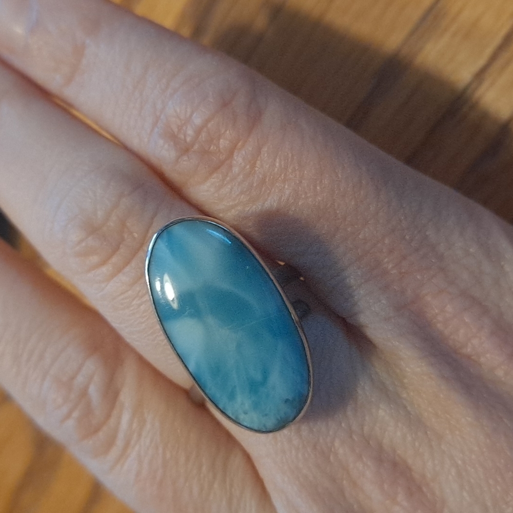 Large Sterling Silver Larimar Ring (adjustable)